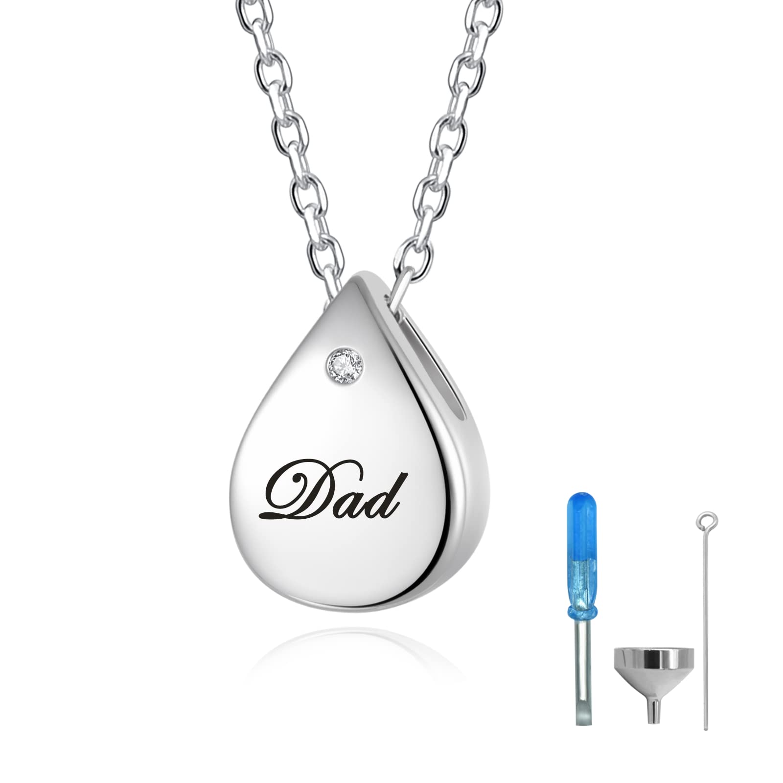 925 Sterling Silver Urn Cremation Ashes Memorial Keepsake Teardrop Eternity Memorial Pendant Mom Dad Jewelry for Women