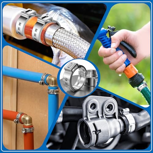 Image of 75Pcs 8-Sizes 304 Stainless Steel Single Ear Hose Clamps with Ear clamp plier 6-23.6mm Crimp Hose Clamps Assortment Kit for Auto /Home Appliance /Pipe /Fuel Line Stepless hose clamp with pincer