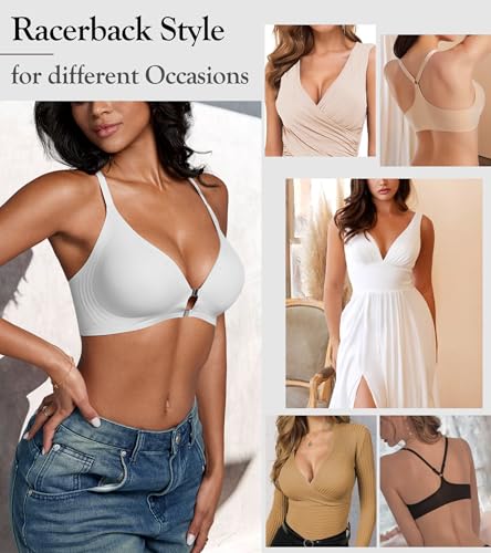Image of DEANGELMON Front Closure Bras for Women Racerback Bra No Underwire Seamless Push Up T-Shirts Bras Supportive Womens Bralettes