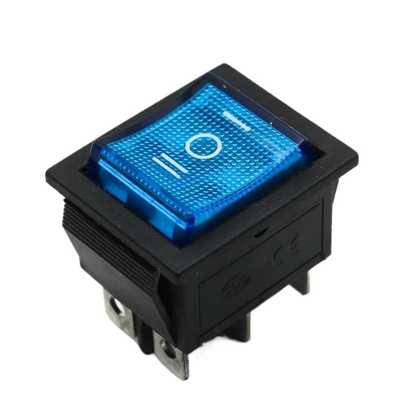 1pc DIY Rocker Switch Power Switch Boat 3 Position 6Pin Button Latching with Lamp Light KCD4 16A 250VAC/ 20A 125VAC On-Off-on(Blue)