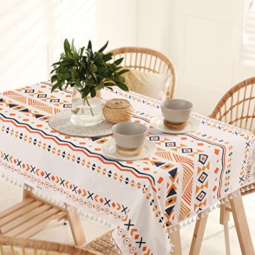 Image of Urban Space 100% Cotton Dining Table Cover 6 Seater, Printed Cotton Table Cloth for Center Table, Table Cover with Tassels for Home Decor (Boho Orange, 6 Seater - 48 inch x 92 inch)
