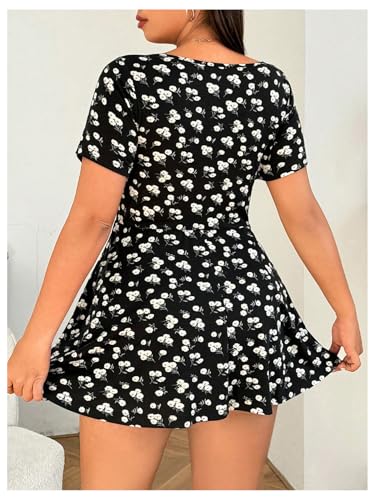 Image of WDIRARA Women's Plus Size Leopard Print Dress Square Neck Short Sleeve Ruffle Hem A Line Dress