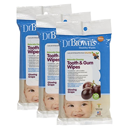 Dr. Brown's Tooth and Gum Wipes - Glowing Grape - 30 Count (Pack of 3)