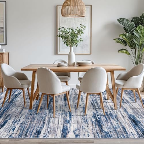 Navy Blue Gray Neutral Multi 8x10 Modern Abstract Area Rug for Bedroom, Large Super Soft Washable Rugs with Non-Slip, Non-Shedding Carpet for Living Room, Indoor Door Mat For Office Home Décor