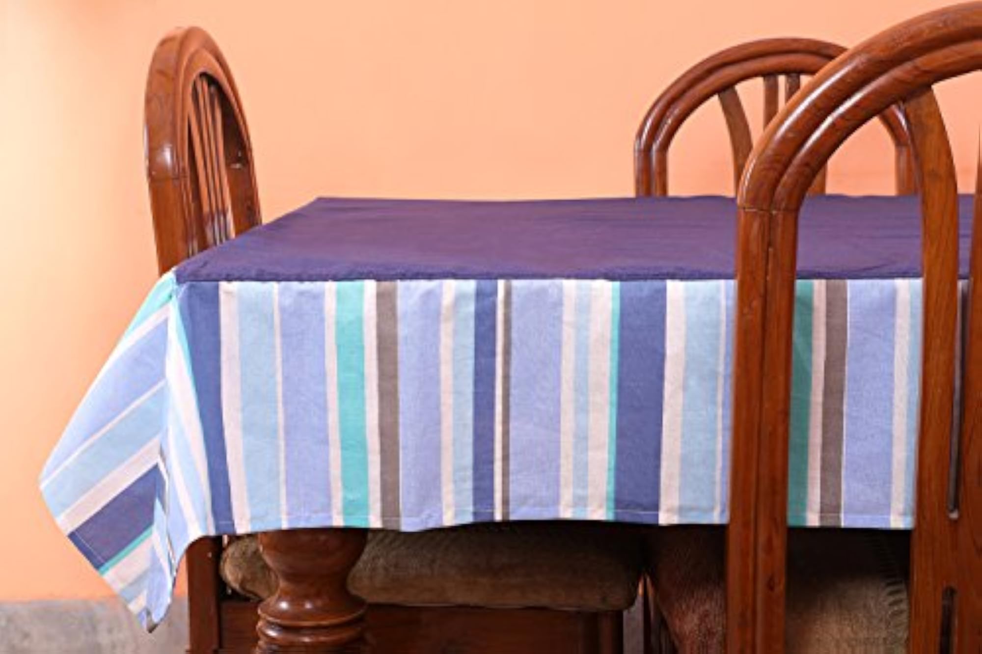 Stripe Printed Blue Table Cover with Place Mat & Napkin Set