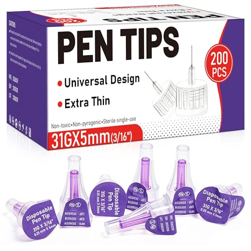 Pen Tips 31Gx5mm Box of 200 Count Universal Design Extra Thin Single-Use
