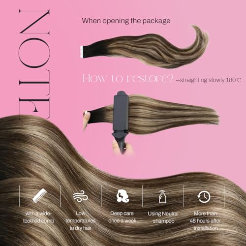 Image of Moresoo Ombre Tape in Hair Extensions Human Hair Tape in Balayage Hair Extensions Off Black to Blonde Mix with Brown Tape in Extensions Seamless Hair Extensions 18 Inch #1B /4 /14 20pcs 50g | Hair extensions tape in, dark root balayage, straight strands, added length for side parts, low ponytails and events