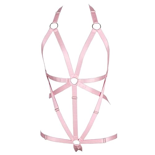 Body Harness Full for Women Garter Belts Set Strappy Elastic Adjust Punk Gothic Art Wear (MLCN0031-Pink)