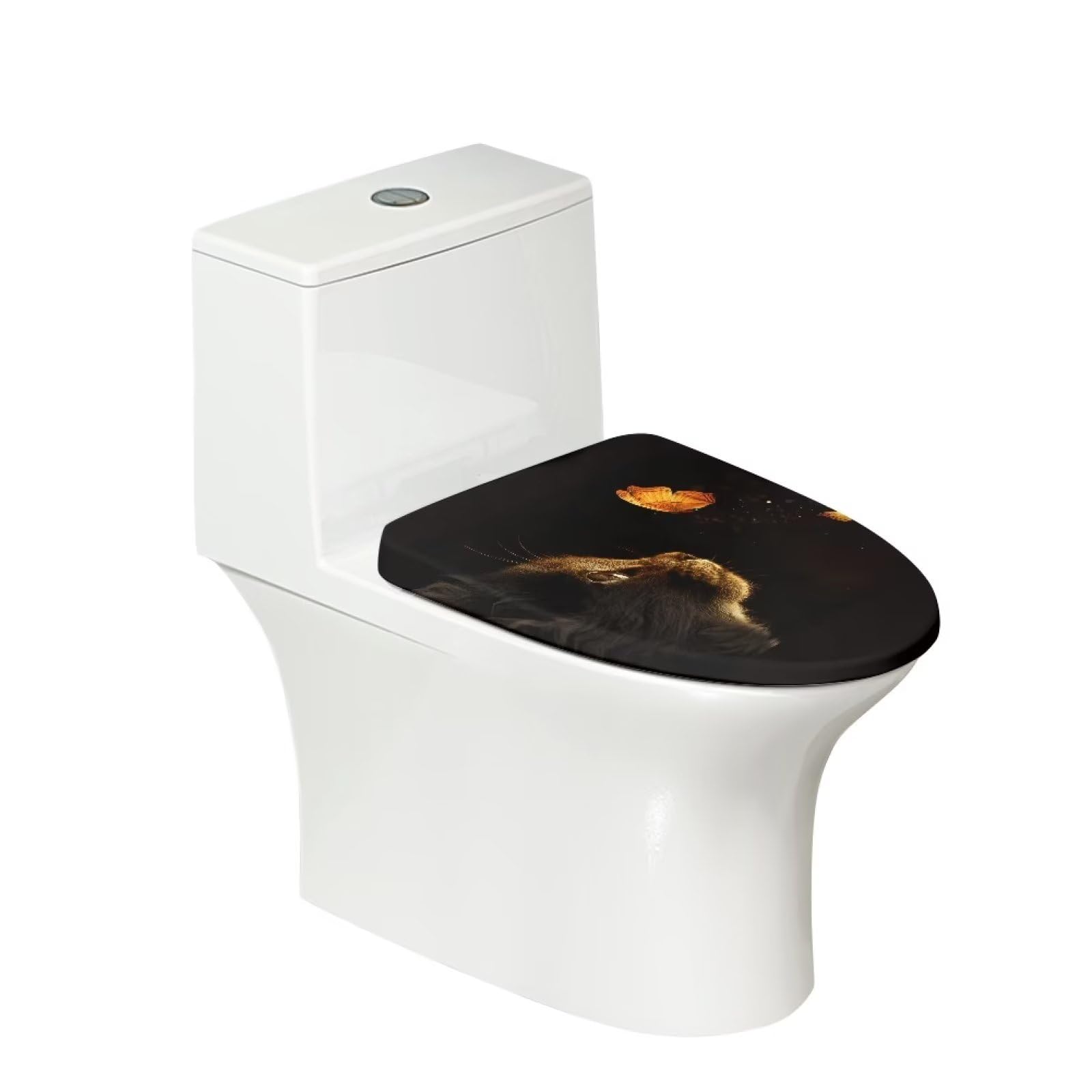 COEQINE Black Toilet Lid Cover,Cute Cat Butterfly Machine Washable Seat Covers Lid Cover Elastic Non Slip Lid Cover for Bathroom - Image 2