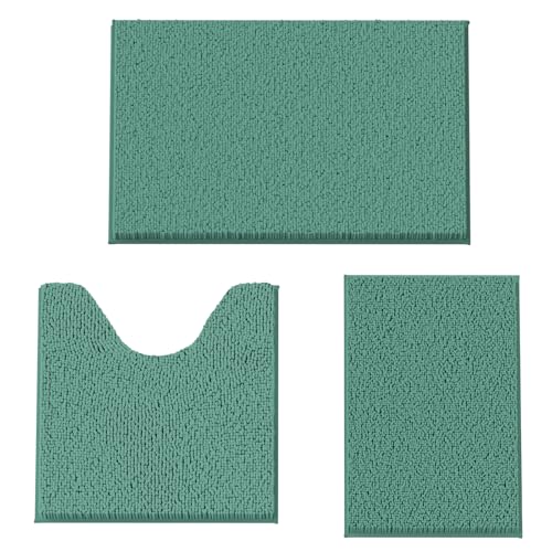 DTXDTech Lot de 3 Tapis de Salle de Bain antidérapants en Chenille 50 x 80 cm, 40 x 61 cm et Tapis de Toilette en Forme de U, Doux et Absorbant pour Salle de...