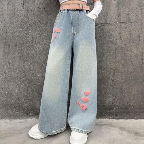 Girls Trendy Heart Jeans High Waisted Wide Leg Elastic Waist Baggy Denim Pants Cute Aesthetic Vintage Bottoms2