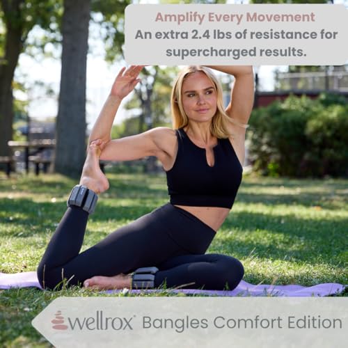 Image of Wellrox Weighted Bangles - Adjustable Ankle and Wrist Weights for Women & Men - Set of Ankle Weights 2 lbs (1 lb Each Wrist Weight) | Weighted Arm Bands for Pilates, Yoga, Running & Walking