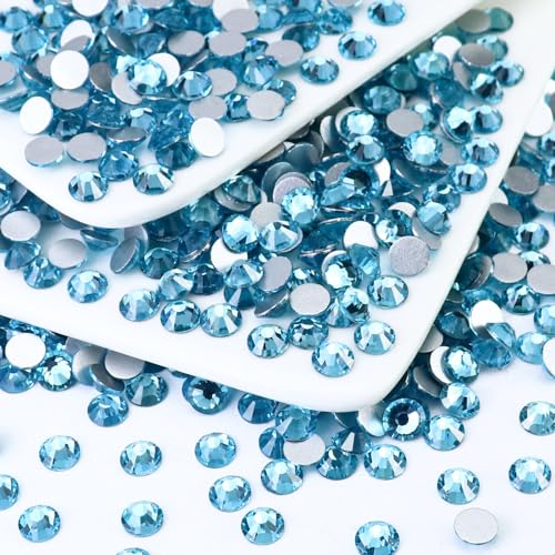 Image of 1440PCS SS3 Crystal Glass Flatback Rhinestones, Round Flat Back Crystal Gems for Nail Art and Craft Clothes, Glue Fix Diamond Stones Aquamarine /Lake Blue (1.3-1.4mm)