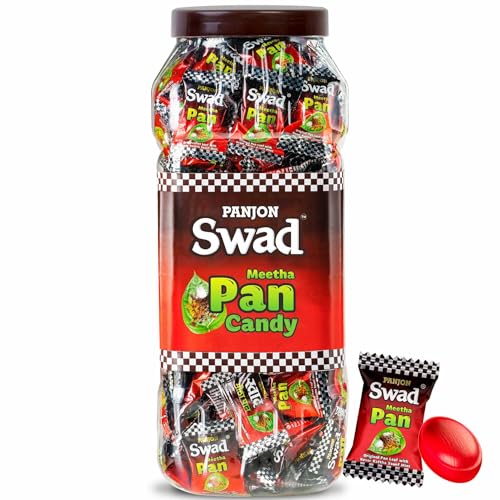 Image of Swad Meetha Paan Candy Toffee | Real Paan Flavour with Kattha, Saunf, Kesar & Mint, Sweet Mukhwas Mouth Freshener, 200 Candy Jar