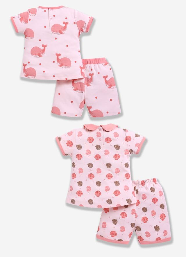 Image of Baby Girls 100% Cotton Printed Half Sleeve T-shirt & Short Summer Clothing Sets (Pack Of 2)