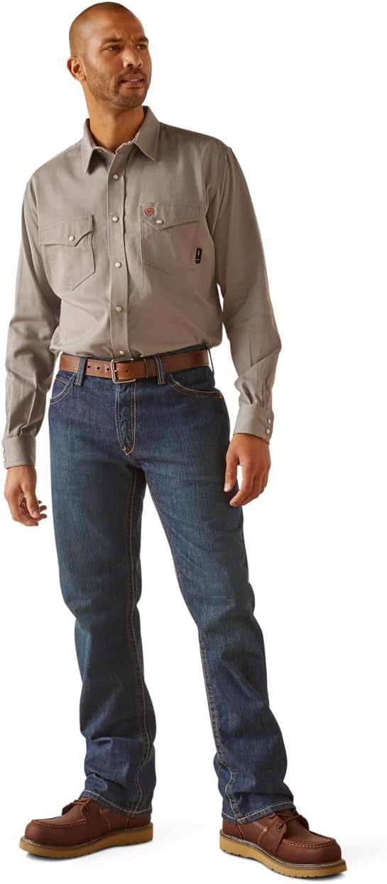 ARIAT Men's Fire Resistant Solid Classic Fit Snap Work Shirt, Silver Fox, 3X-Large - Image 3
