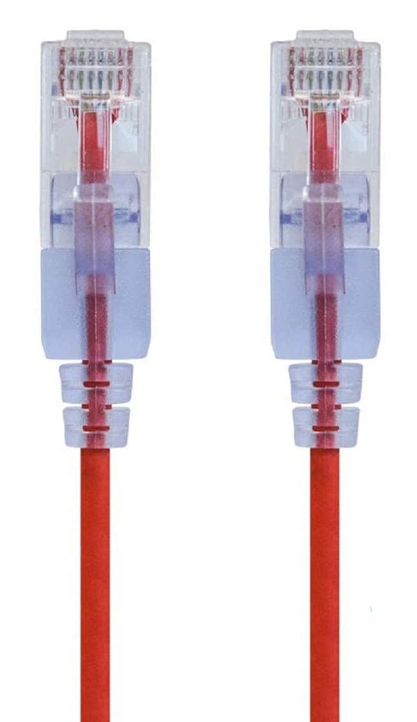 Monoprice - 116314 SlimRun Cat6A Ethernet Patch Cable - Snagless RJ45 UTP Pure Bare Copper Wire 10G 30AWG 1ft Red 10-Pack by Monoprice - Used condition - US$10.19