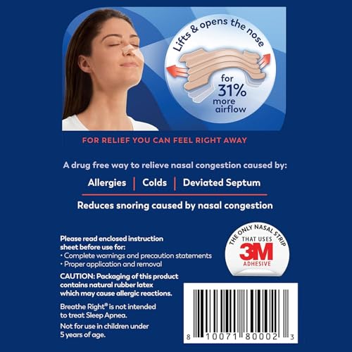 breathe right nasal strips extra strength tan nasal strips help stop snoring drug-free snoring solution amp instant nasal congestion relief caused by colds amp allergies 26ct