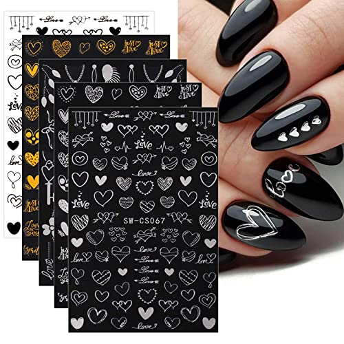 JMEOWIO Saint Valentin Mariage Coeur Stickers Ongles Nail Art 12 Feuilles Autocollants Ongles Autoadhésif Deco Ongle Nail Art Design Manucure