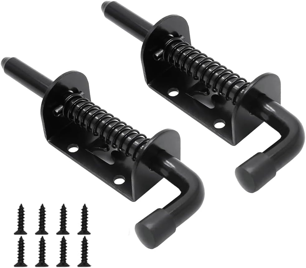 E-TING 2 Packs 5 Inch Spring Loaded Latch Pin with 8 Screws, Heavy Duty Sliding Door Lock Barrel Bolt Latch for Doors/Cabinets/Chests (Carbon Steel)