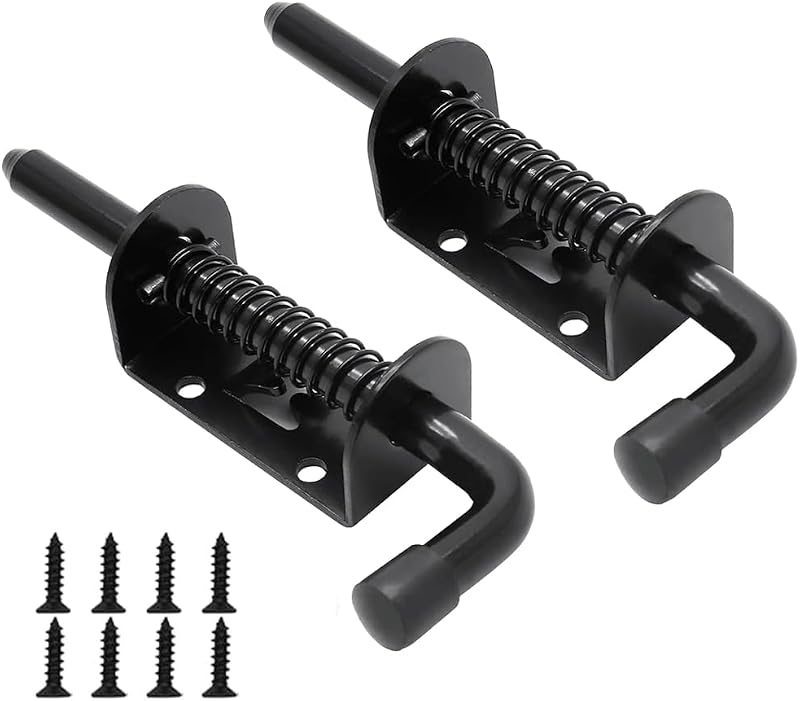 E-TING 2 paquetes de pasadores de pestillo con resorte de 5 pulgadas con 8 tornillos | Pestillo de perno de barril de cerradura de puerta corrediza de acero al carbono resistente para puertas/gabinetes/cofres