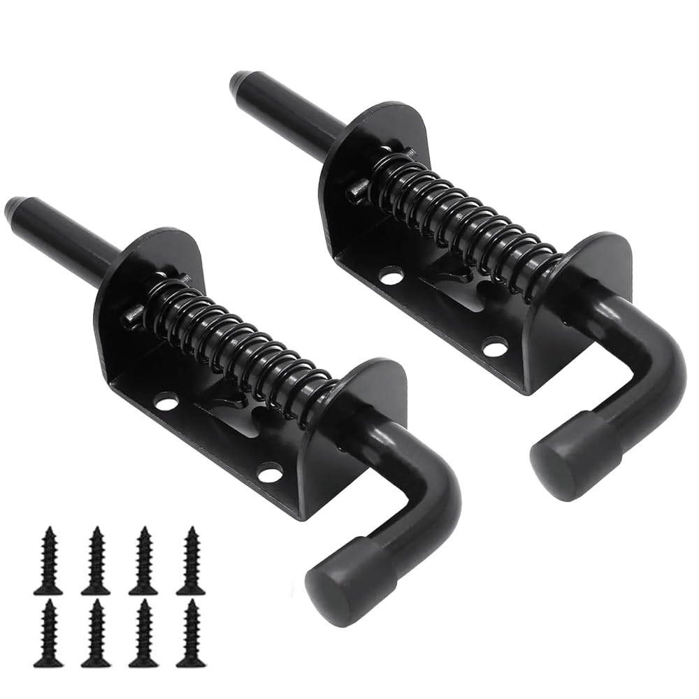 E-TING 2 Packs 5 Inch Spring Loaded Latch Pin with 8 Screws, Heavy Duty Sliding Door Lock Barrel Bolt Latch for Doors/Cabinets/Chests (Carbon Steel)