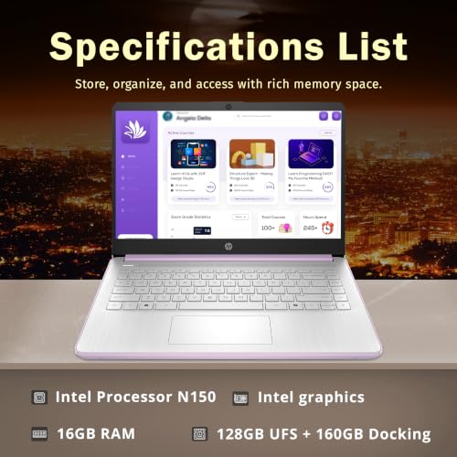 Image of HP Stream 14 inch HD Student & Business Laptop, Intel Processor N150, 16GB RAM, 288GB Storage (128GB UFS + 160GB Docking Station), Intel Graphics, 1 Year Office 365, Wi-Fi 6, Win 11, Purple
