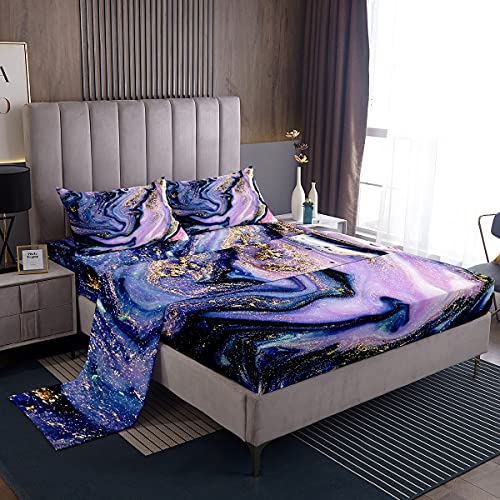Loussiesd Marble Bed Sheet Set Purple Marble Sheets 100% Microfiber Super Soft Lightweight Deep Pockets 1 Fitted Sheet