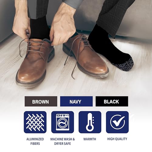 35° BELOW Dress Socks, 3 Pairs Men/Women, Woven with Aluminized Fibers Keeps Feet Warm, Soft Thin Socks, One Size Fits Most3