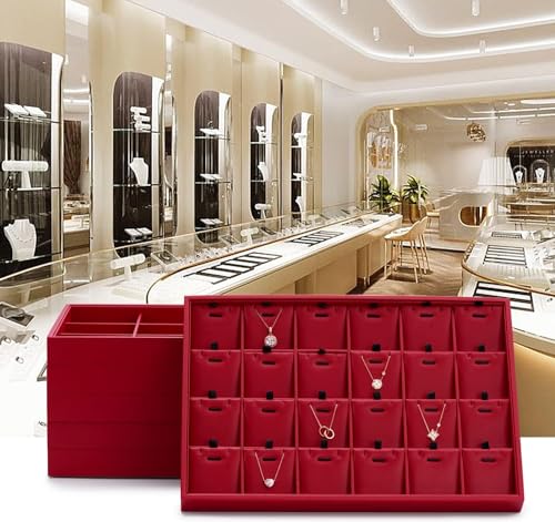12 Grids Leather Jewelry Trays Bracelets Tray Stackable Jewelry Organizer Trays for Drawer Bracelet Holder For Bracelet Bangle Earrings Watches Storage (Red)