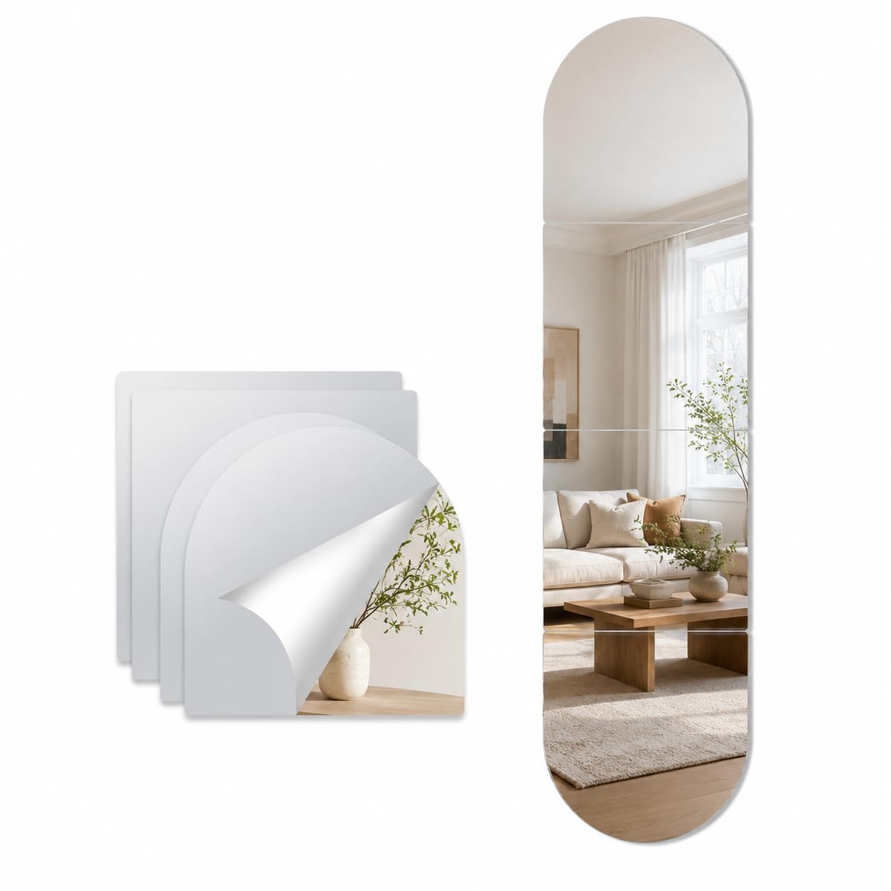 Sunnynest Round 4 Pieces Self Adhesive Acrylic Mirror Tiles 30X30cm Flexible