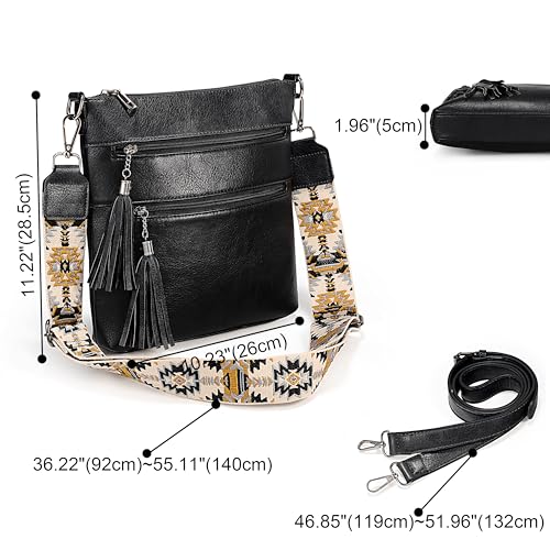 Image of Uromee Crossbody Bags for Women Trendy Vegan Leather Multi Pocket Tassel Ladies Shoulder Handbag Purse Adjustable Strap