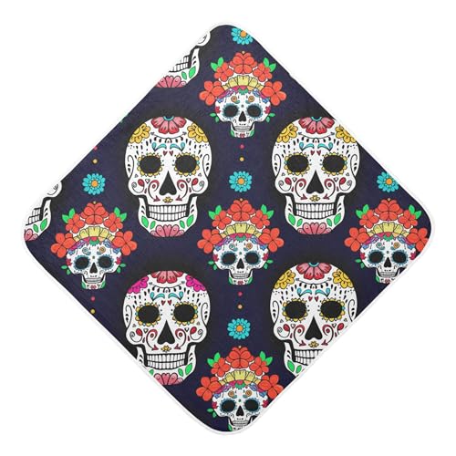 Kigai Baby Hooded Towel Absorbent Baby Bath Shower Towel with Hood for Newborn Boys Girls Babies Infant Toddler (Colorful Skulls 35 x 35 in)