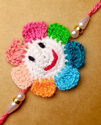 Image of Smiley Rakhi For Kids Baby Brother Boys Bhai Girls Sister | Handcrafted With Soft Cotton Thread | Eco-Friendly & Soft on Skin | Smiley Crochet Rakhi For Baby Kids Brother Bhai Girls Sister | Buy 2 Save 20%