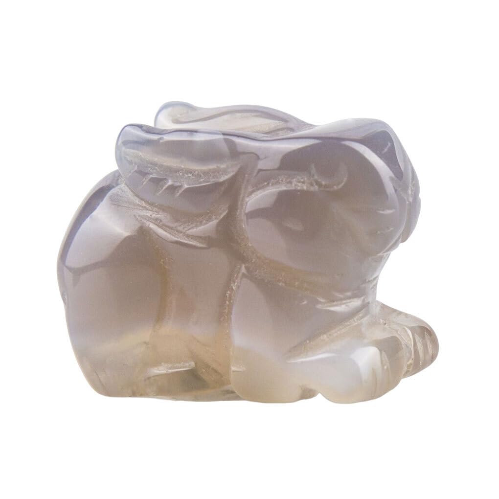 Dajidafu Figurines Crystal Bunny Animal Carved Figure Rabbit Ornament Hare Cute Tabletop Statue Table Home Decoration Present, Grey Agate