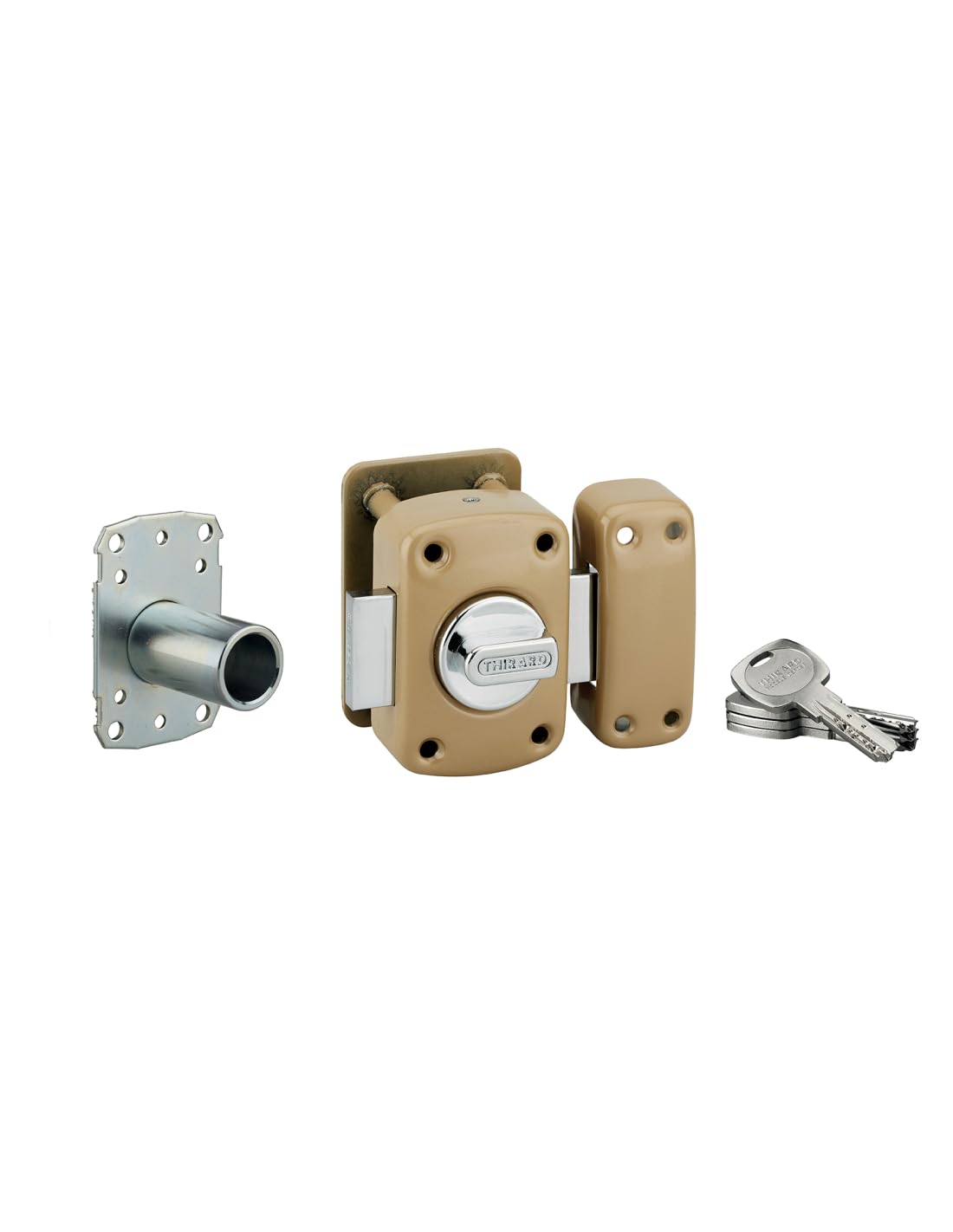 Cerradura de botón de alta seguridad, sistema de cierre eficiente, acero sellado, cilindro de 45 mm, 4 llaves planas de latón, placa de blindaje, cabujón de cilindro, puerta de entrada, THIRARD