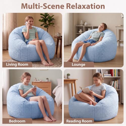 Image of HUGHEAVEN Medium Memory Foam Bean Bag Chair for Teens & Kids - 3ft | Fluffy Floor Chair Lounger, Cozy Faux Fur Reading Nook Chair, Comfy Beanbag Sofa Couch, Floor Seating Foam Seat with Filler