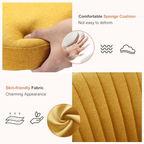 Image of Sweetcrispy Armless Vanity Chair, Cute Comfy Home Office Desk Chair with Wheels, Modern Upholstered Task Computer Seat for Bedroom, Study, Makeup Vanity, Height Adjustable & Swivel, Yellow