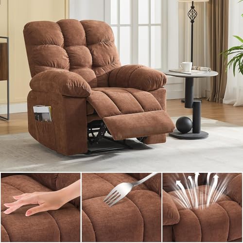 Image of Oversized Massage Recliner Chair for Adults, Extra Wide Manual Recliner with Massage & Heating, Overstuffed Upholstered Sofa Chair for Living Room & Bedroom (Coffee Brown)