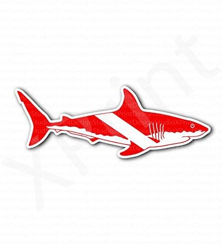 Scuba Diver Shark Diving Down Flag Sticker