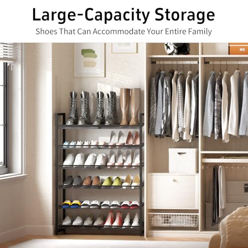 Image of Shoe Rack, 6-Tier Metal Shoe Organizer, Tall Shoe Rack for Closet,entryway,Garage, with Adjustable Flat or Angled Shelves, Holds 18-24 Pairs,Shoes that can accommodate The Whole Family.