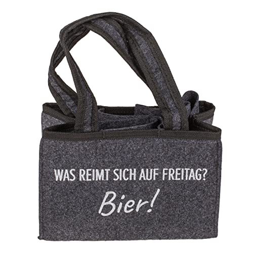 ReWu Flaschentasche Bierträger Filztasche Tragetasche Männerhandtasche Was reimt sich auf Freitag? Bier!, für 6 Flaschen (bis 0,5L) Vatertag