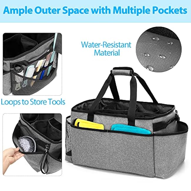 Extra-Large Cleaning Caddy, Organizer with Handles for Cleaning Tools & Products Storage, Large Capacity Tote Bag for Car, Home & Housekeeping Work, Gray