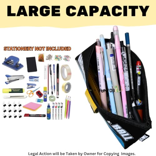 Image of Funfob Soccer Pencil Pouch for School College for Pen Pencil Or Football Pencil Box Travel or Cosmetic Case | Soccer Blue Orange Basic