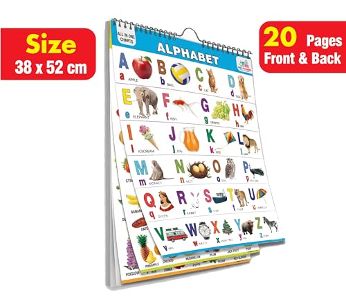 Image of All in One English Chart for Kids | 20 Charts | Size: 38x52 cm | Children Spiral Picture Wall Chart | Alphabet Charts for Kids Learning | abcd Charts for Kids | Wall Hanging