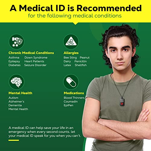 Medical Alert Necklace for Men Women - Stainless Steel ID Necklace With Engraved QR Code - Custom Online Emergency Info With More Space4
