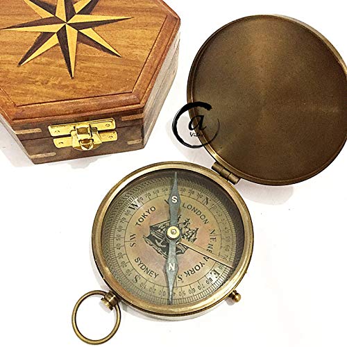 Brújula Sundial AV en Latón con Caja de Madera miniatura 2