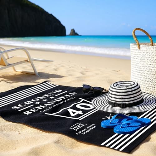 Gratitopia Geschenke zum 40. Geburtstag - Schwarz Handtuch & Strandtuch mit Geburtstagskarte 40(160x80cm)- Schonend behandeln Das Gute Stück ist 40 - Lustige Geschenk 40 Geburtstag für Männer & Frauen