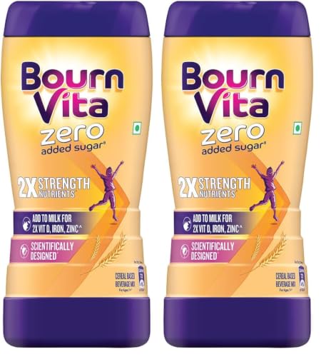 Image of Bournvita Zero Added Sugar Nutrition Drink, 500g Jar | No Added Sugar, No Added Preservatives | 19 Essential Nutrients for Strength (Pack of 2)