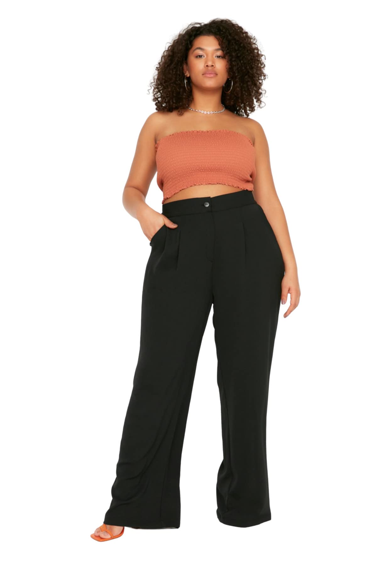 Trendyol Trendyol Women Plus Size High Waist Wide Leg Wide Leg Plus Size Trousers - Pantalones Mujer